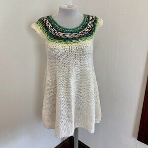 Free People Boho Sweater Mini Tunic Alpaca Wool Dress Knit Fair Isle Blue XS